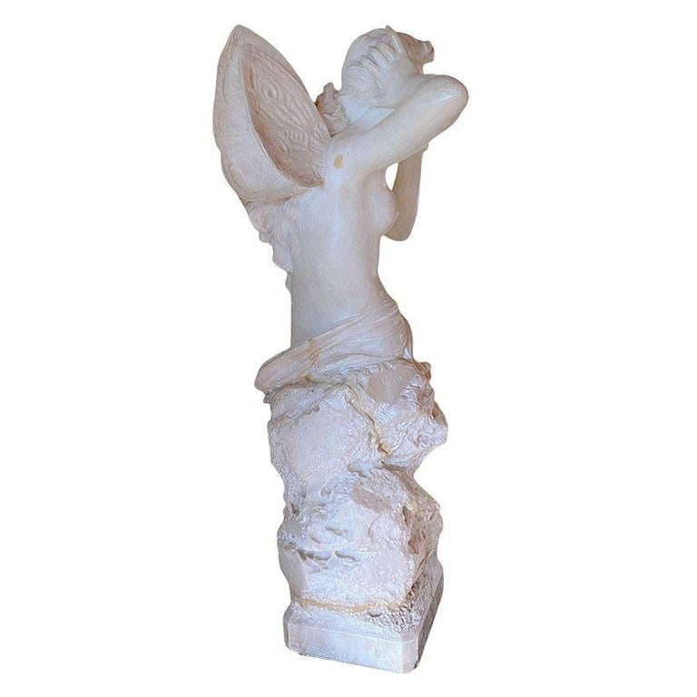 Late Victorian French Hand Carved Nude Psyche Goddess Marble Statue, signed - 5