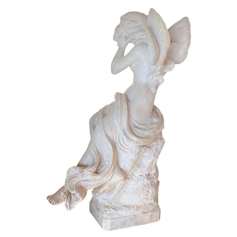 Late Victorian French Hand Carved Nude Psyche Goddess Marble Statue, signed - 6