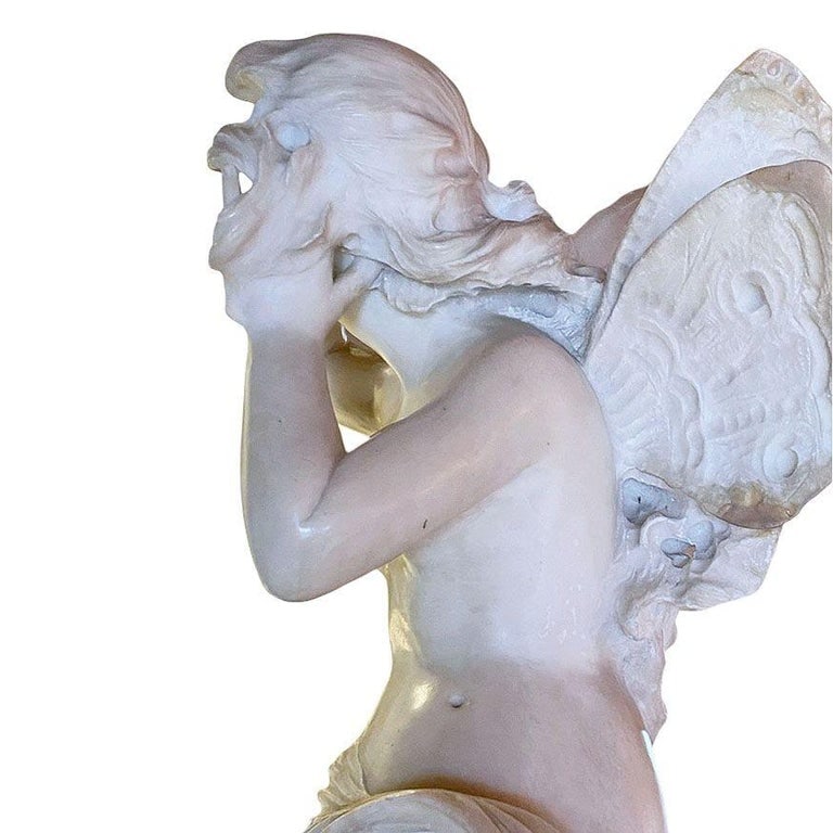 Late Victorian French Hand Carved Nude Psyche Goddess Marble Statue, signed - 9
