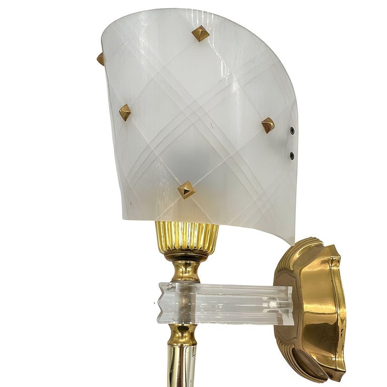 Set of 3 MCM Brass & Lucite Wall Sconces by Pierre Guariche for Luminai - 6
