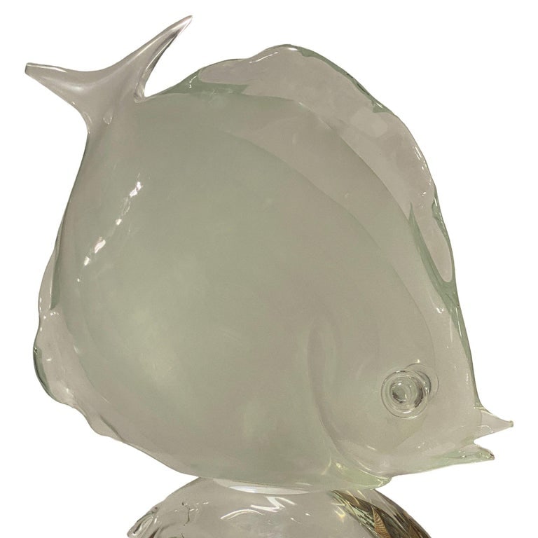 Murano Crystal Glass Angel Fish Sculture On Wave by Licio Zanetti - 4