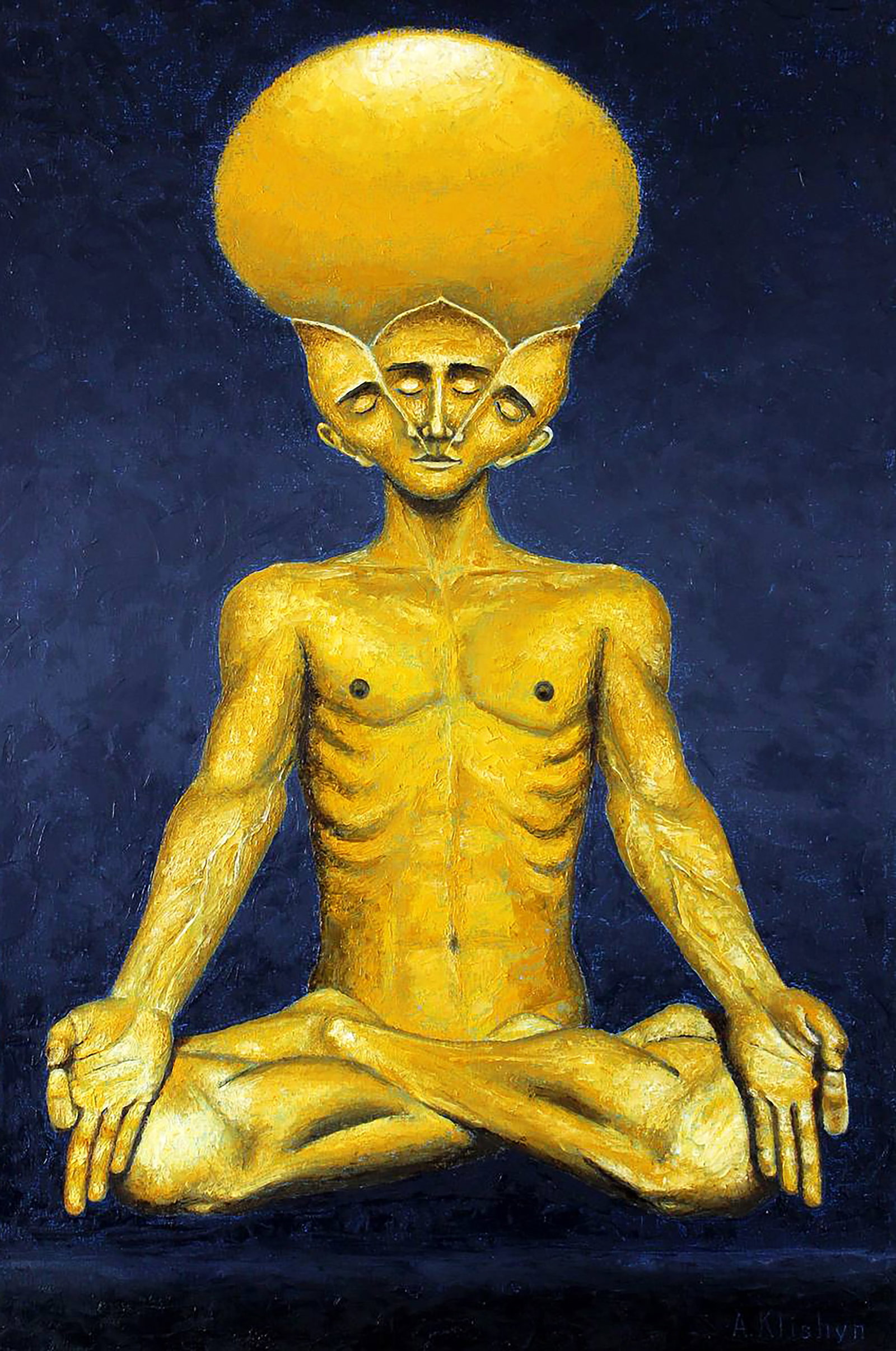Oil painting Enlightenment Andriy Klishyn: Title: Oil painting Enlightenment Andriy Klishyn Description: 74KLISH Painter: Andriy Klishyn Size: 90x60 cm/35.43x23.62 inches Components: oil, canvas Original painting - Series "Golden Statues"