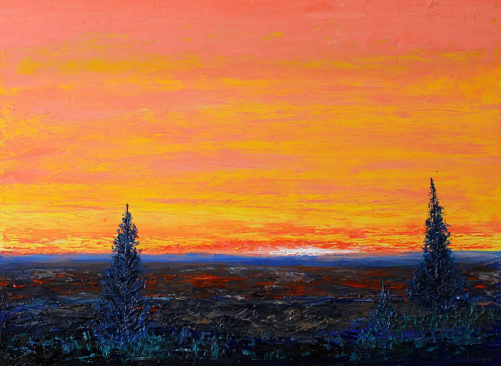 Oil painting Orange Dawn Andriy Klishyn: Title: Oil painting Orange Dawn Andriy Klishyn Description: 78KLISH Painter: Andriy Klishyn Size: 30x40 cm/11.81x15.74 inches Components: oil, fiberboard Original painting CONDITION: excellent