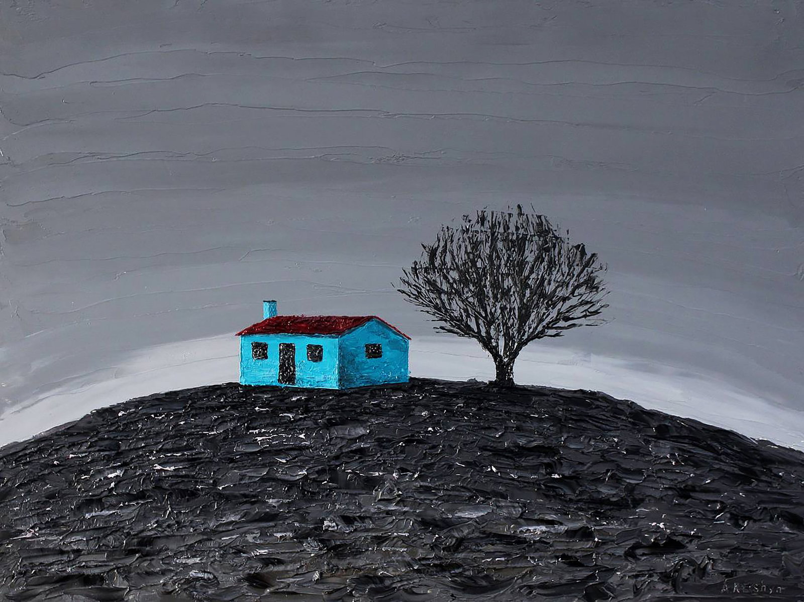 Oil painting House on the hill Andriy Klishyn: Title: Oil painting House on the hill Andriy Klishyn Description: 79KLISH Painter: Andriy Klishyn Size: 30x40 cm/11.81x15.74 inches Components: oil, Hardboard Original painting CONDITION: excellent