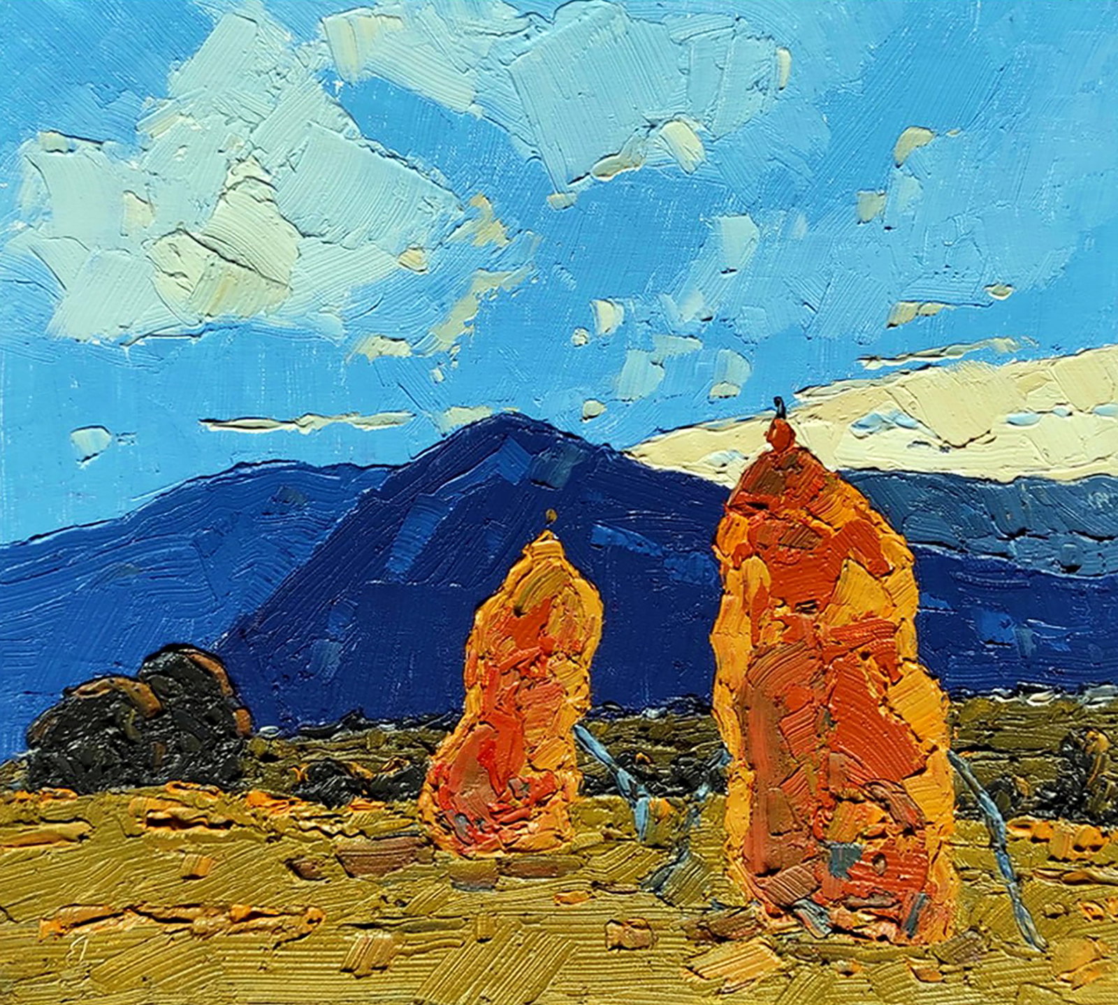 Oil painting In the mountains Yaroslav Savchyn: Title: Oil painting In the mountains Yaroslav Savchyn Description: 3SAVCH Painter: Yaroslav Savchyn Size: 20x22 cm/7.87x8.66 inches Components: oil, canvas on cardboard Original painting CONDITION: ex
