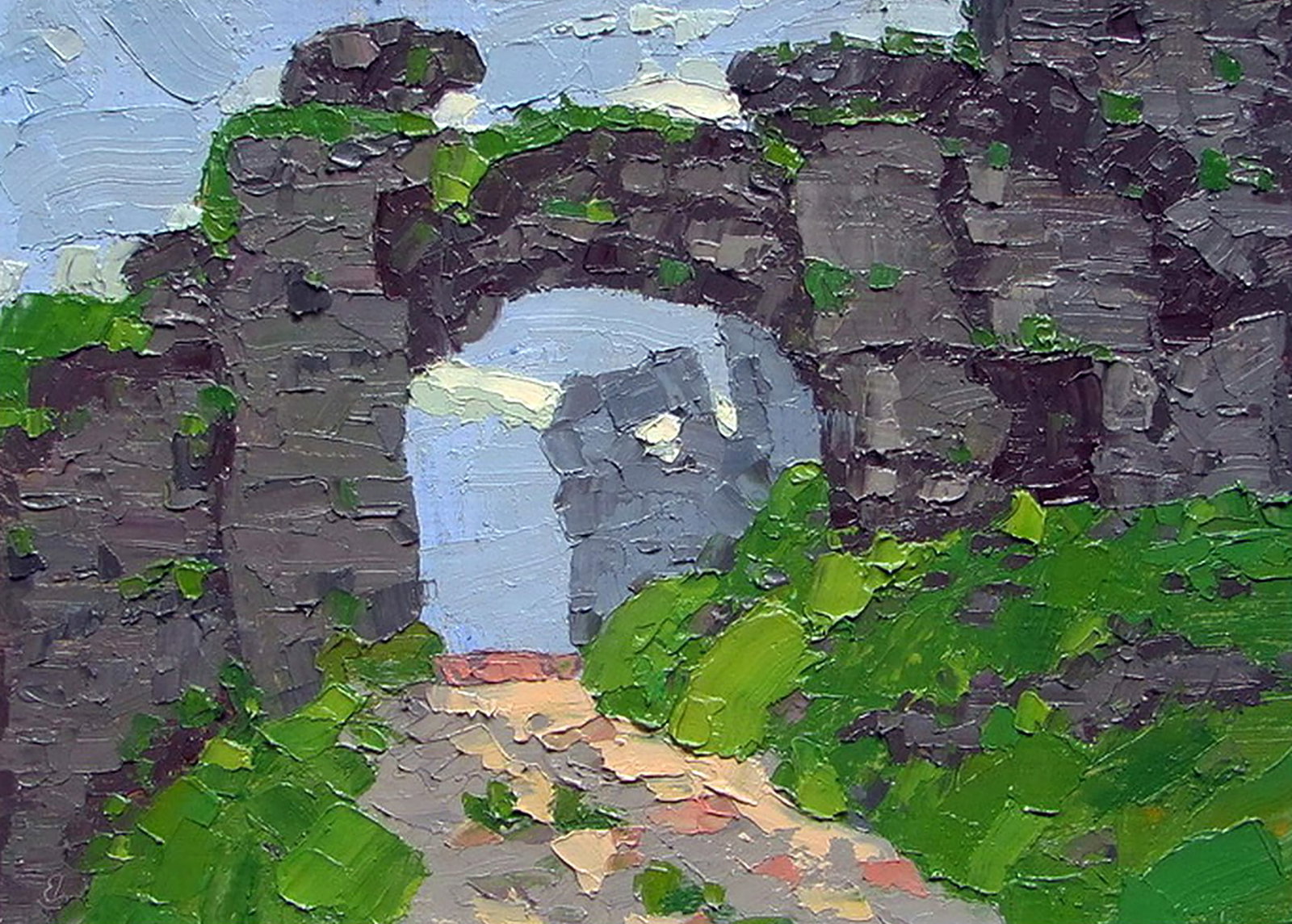 Oil painting On the ruins of the castle Yaroslav Savchyn: Title: Oil painting On the ruins of the castle Yaroslav Savchyn Description: 32SAVCH Painter: Yaroslav Savchyn Size: 20x28 cm/7.87x11.02 inches Components: oil, canvas on cardboard Original painting C