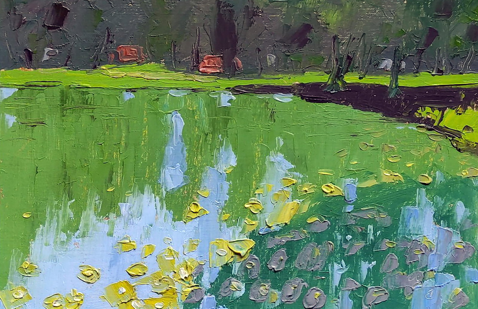 Oil painting Lake near the castle Yaroslav Savchyn: Title: Oil painting Lake near the castle Yaroslav Savchyn Description: 35SAVCH Painter: Yaroslav Savchyn Size: 20x30 cm/7.87x11.81 inches Components: oil, canvas on cardboard Original painting CONDITI