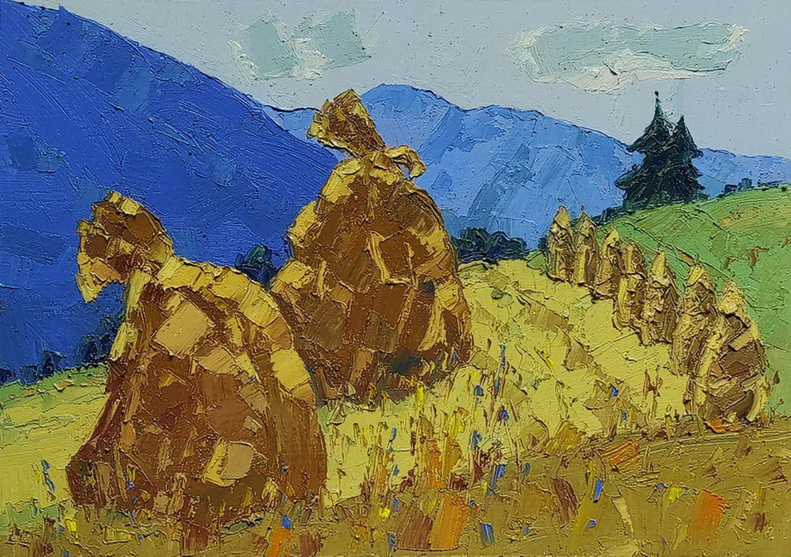 Oil painting End of summer Yaroslav Savchyn: Title: Oil painting End of summer Yaroslav Savchyn Description: 68SAVCH Painter: Yaroslav Savchyn Size: 34x49 cm/13.38x19.29 inches Components: oil, canvas on hardboard Original painting CONDITION: