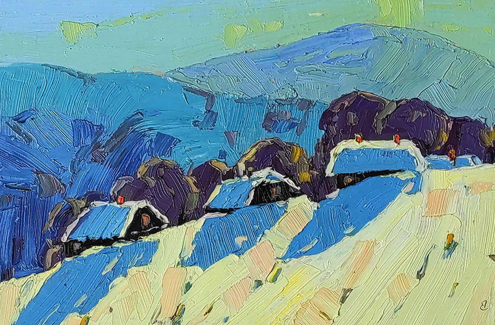 Oil painting The winter sun warms the village Yaroslav Savchyn: Title: Oil painting The winter sun warms the village Yaroslav Savchyn Description: 108SAVCH Painter: Yaroslav Savchyn Size: 20x30 cm/7.87x11.81 inches Components: oil, cardboard Original painting COND