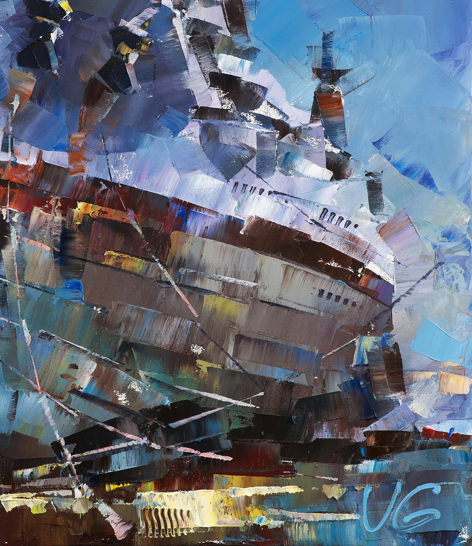 Oil painting USS TEXAS BB-35 in dry dock at Norfolk Volodymyr Gluhomanyuk - 8