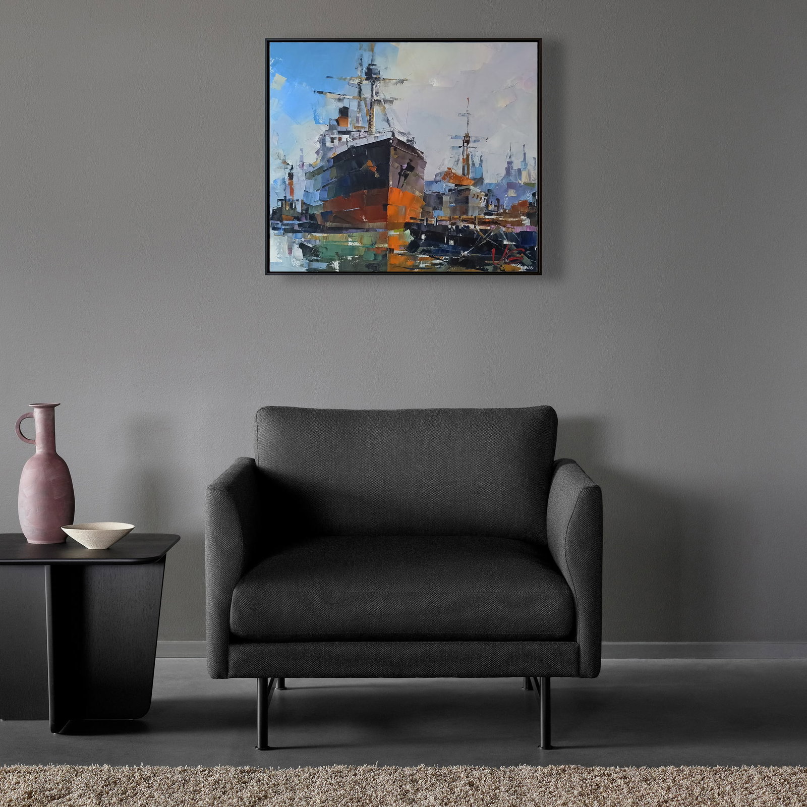 Oil painting Ships at the old lighthouse Volodymyr Gluhomanyuk - 3