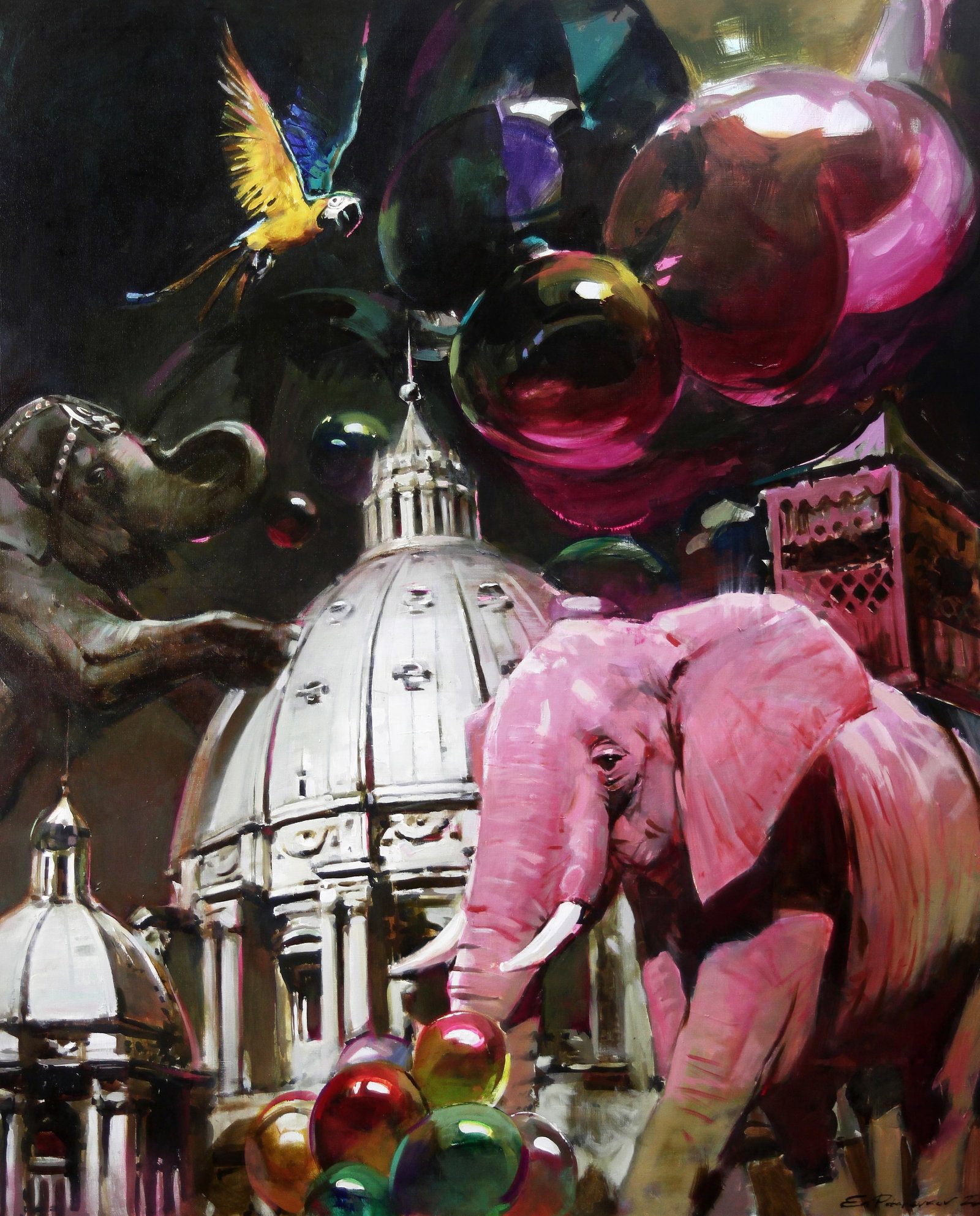 Oil painting Show must go on Ed Potapenkov: Title: Oil painting Show must go on Ed Potapenkov Description: 37POTAP Painter: Ed Potapenkov Size: 150x120 cm/59.05x47.24 inches Components: oil, canvas Original painting CONDITION: excellent ARTIST: