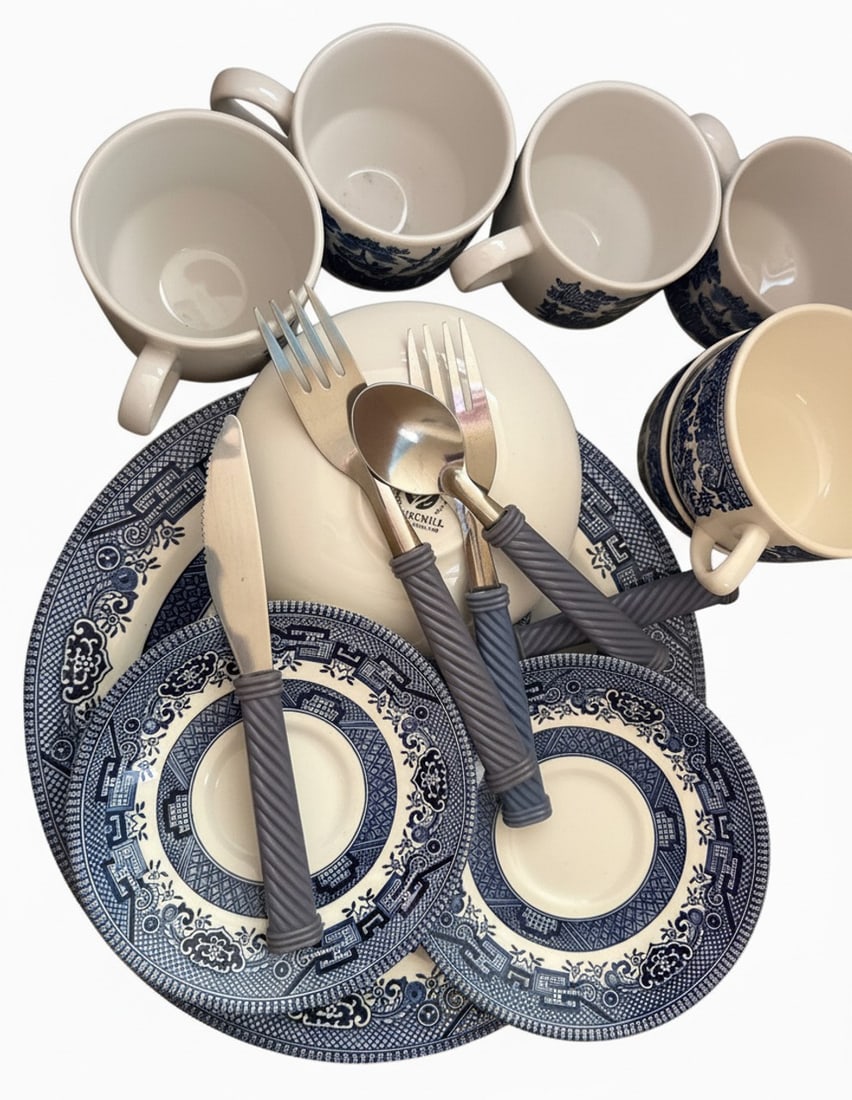 Churchill Blue Willow Dinnerware Set with Flatware (1 of 2)