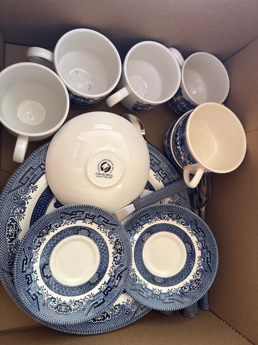 Churchill Blue Willow Dinnerware Set with Flatware - 2