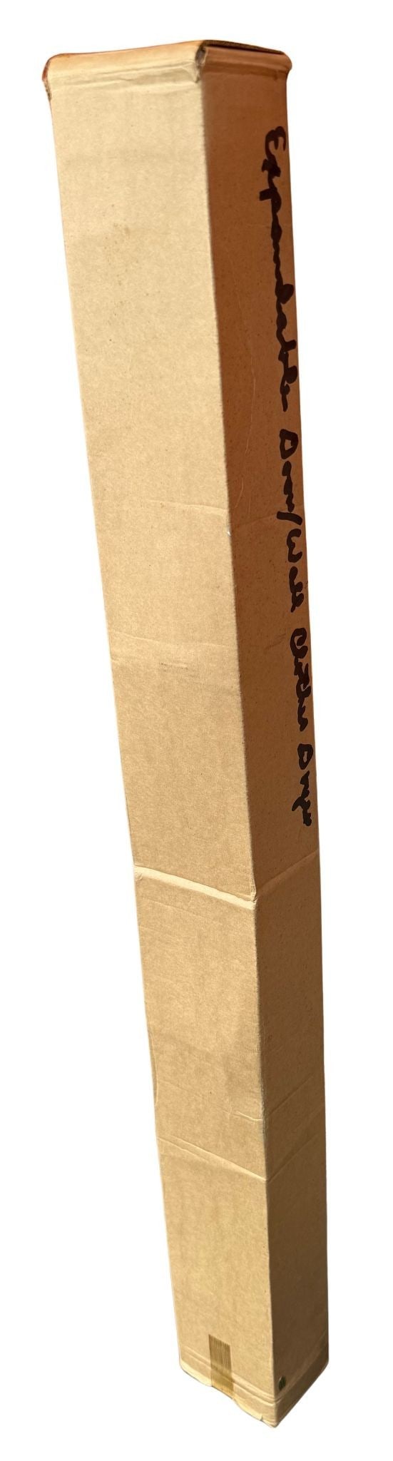 Expandable Door/Wall Clothes Dryer: This "Expandable Door/Wall Clothes Dryer" is an expandable rack, kept in its original packaging. The item is sealed in a brown cardboard box, labeled with the product title in black ink. The