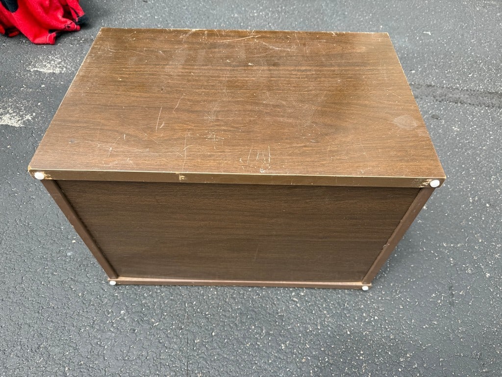 Mid-Century Modern Dark Wood Sliding Door Cabinet - 3