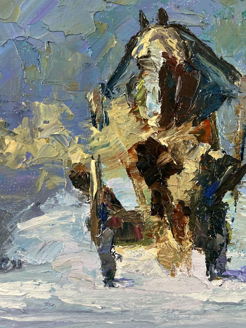 Oil painting Sleigh Ride on a Winter Road Boris Serdyuk - 6