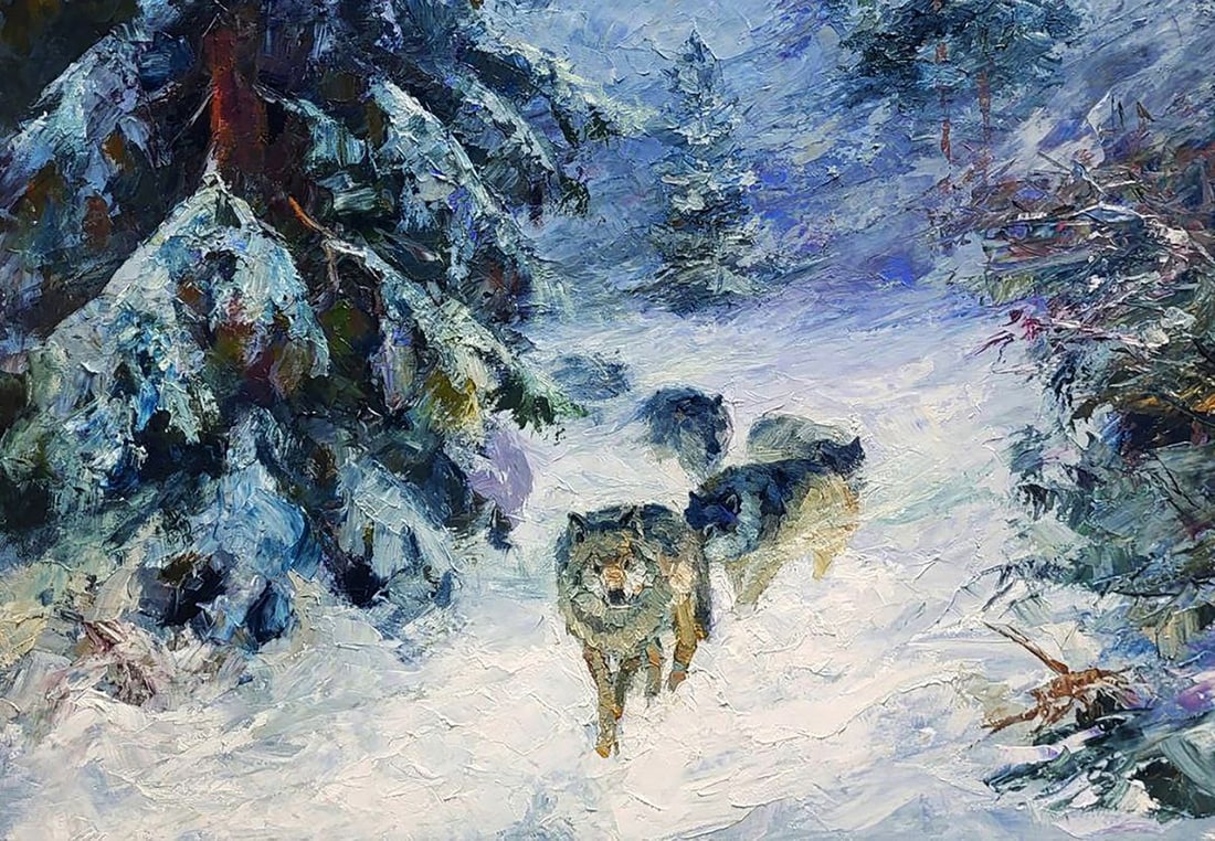 Oil painting Wolf Pack In The Winter Forest Boris Serdyuk - 6