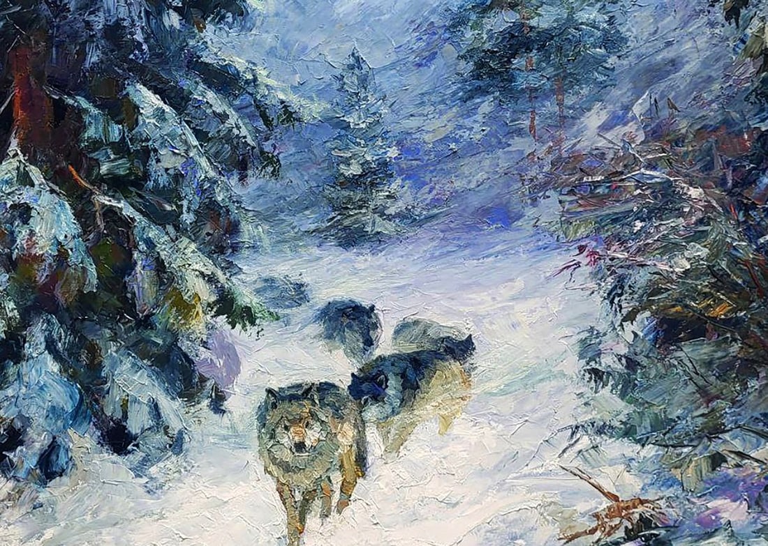 Oil painting Wolf Pack In The Winter Forest Boris Serdyuk - 8