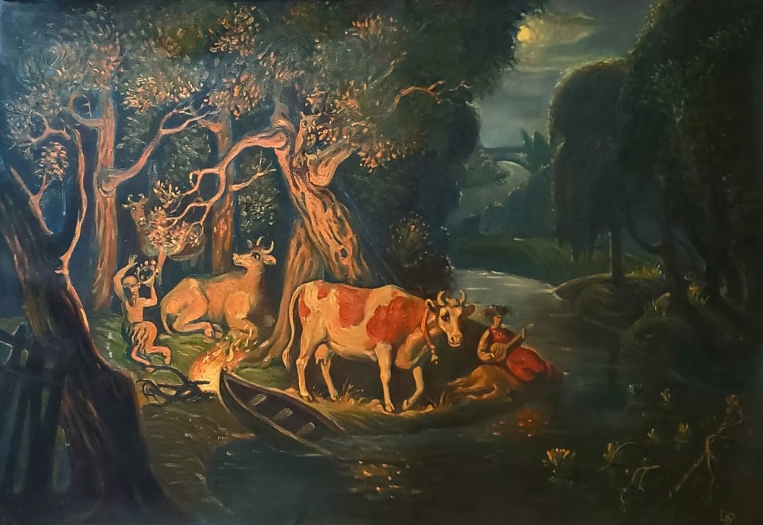 Oil painting Fairytale night in the forest Daniil Litvinov: Title: Oil painting Fairytale night in the forest Daniil Litvinov Description: Litv 1244*** ABOUT THIS PAINTING **** TITLE: "Fairytale night in the forest"* ARTISTS: Daniil Litvinov* SIZE: 62x96