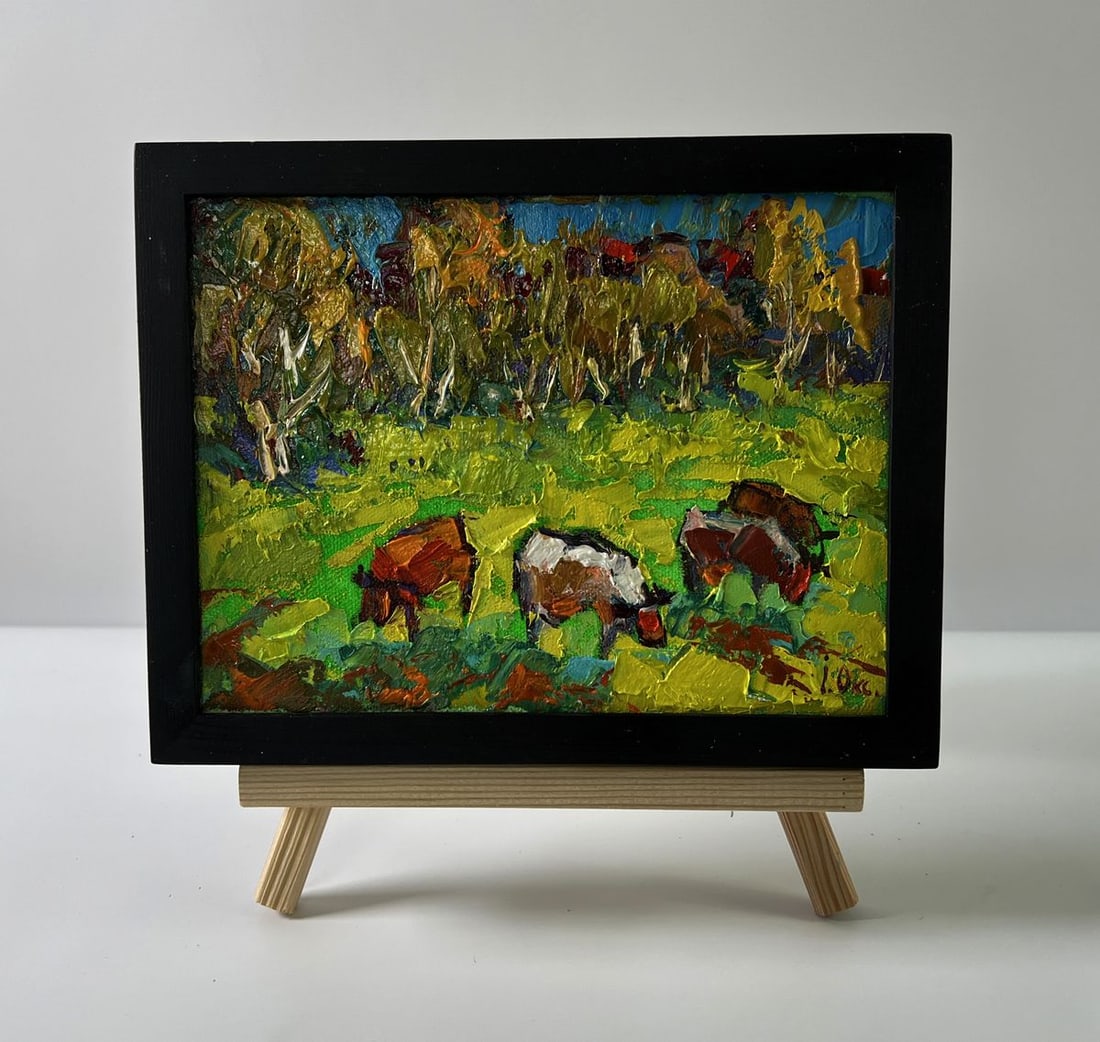 Oil painting Cows are grazing in the meadow Oksana Ivanyuk: Title: Oil painting Cows are grazing in the meadow Oksana Ivanyuk Description: AAA5647The Oil painting Canvas titled “Cows are grazing in the meadow” radiates the vibrant essence of life, grow
