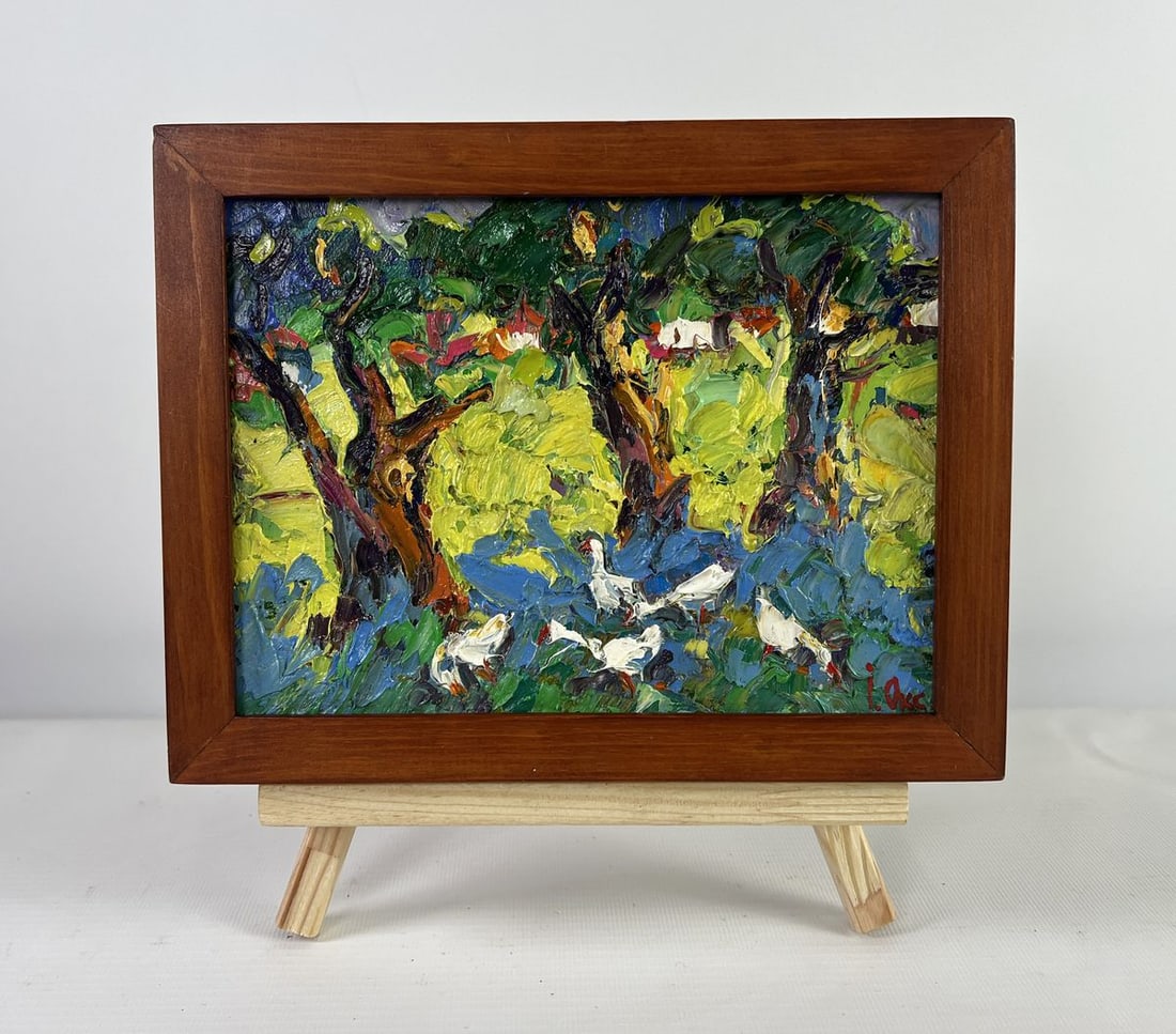 Oil painting Dreams in the shade of trees Oksana Kalenyuk: Title: Oil painting Dreams in the shade of trees Oksana Kalenyuk Description: AAA5120The oil painting on Cardboard titled "Dreams in the Shade of Trees" invites the viewer into a peaceful and sunlit