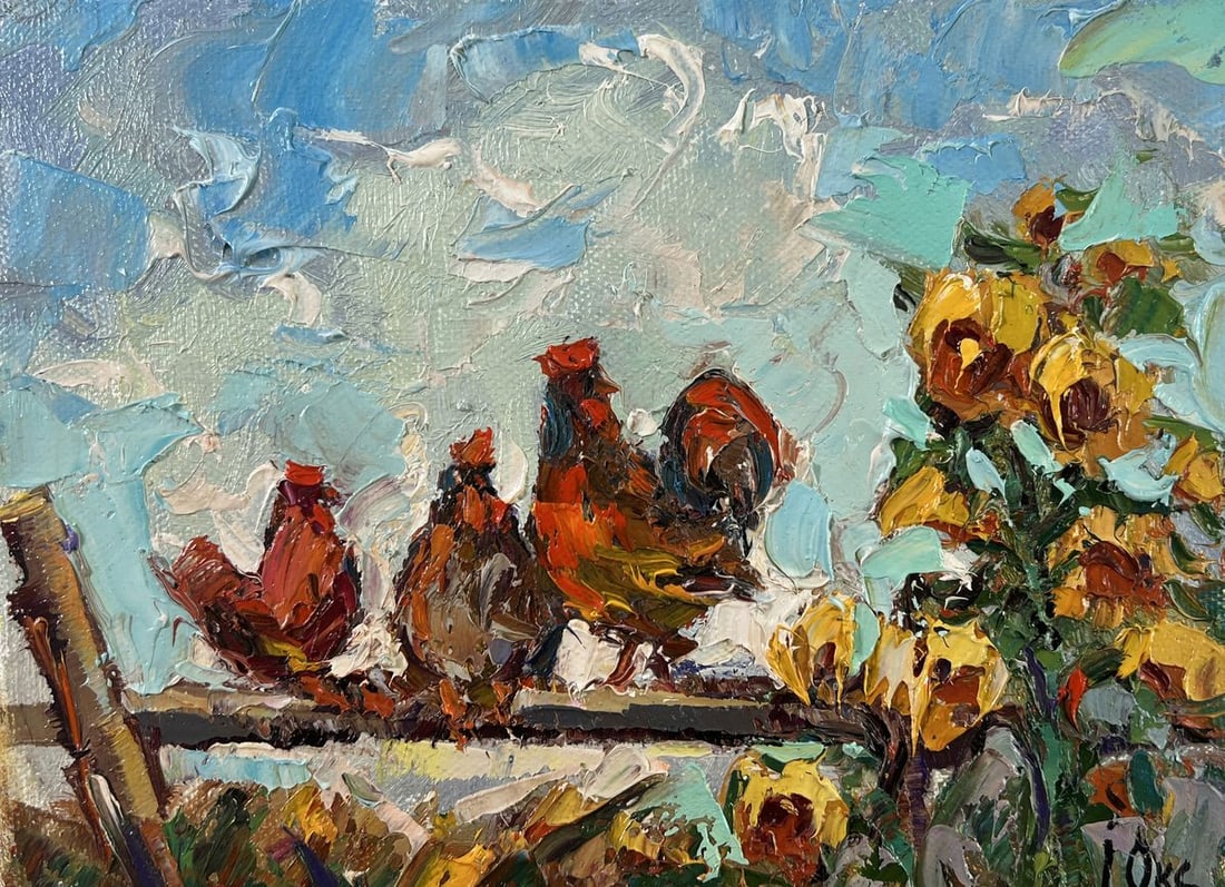 Oil painting Morning rooster crowing Oksana Kalenyuk - 3