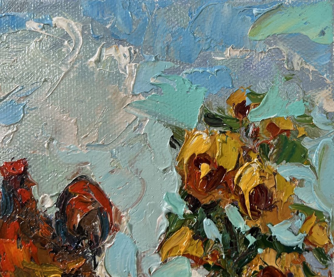 Oil painting Morning rooster crowing Oksana Kalenyuk - 4