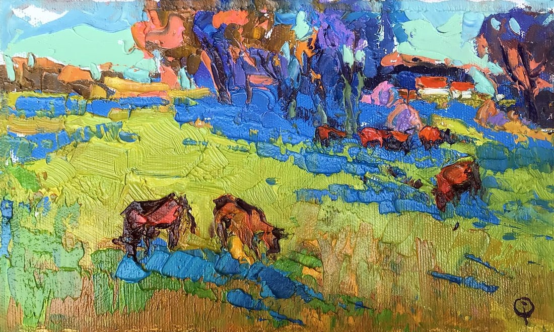 Oil painting Morning meadows Oksana Kalenyuk: Title: Oil painting Morning meadows Oksana Kalenyuk Description: AAA3231The oil painting titled "Morning Meadows" is an exuberant explosion of color and texture that captures the vivacity of a field a