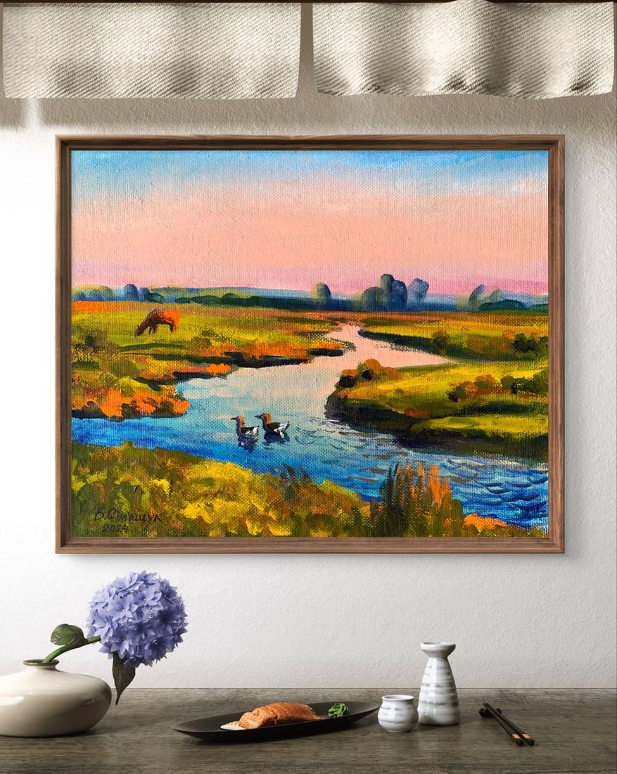 Oil painting Ducks in the river Valentina Simashchuk - 2