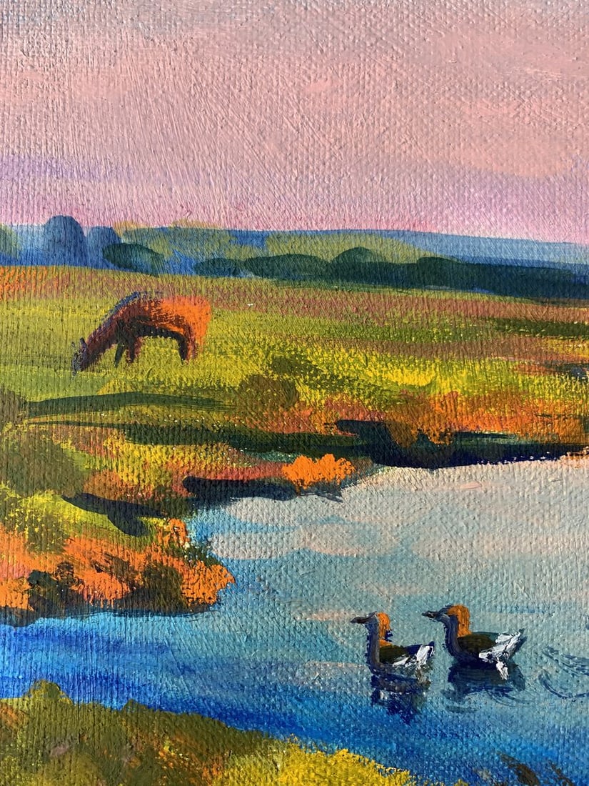 Oil painting Ducks in the river Valentina Simashchuk - 5