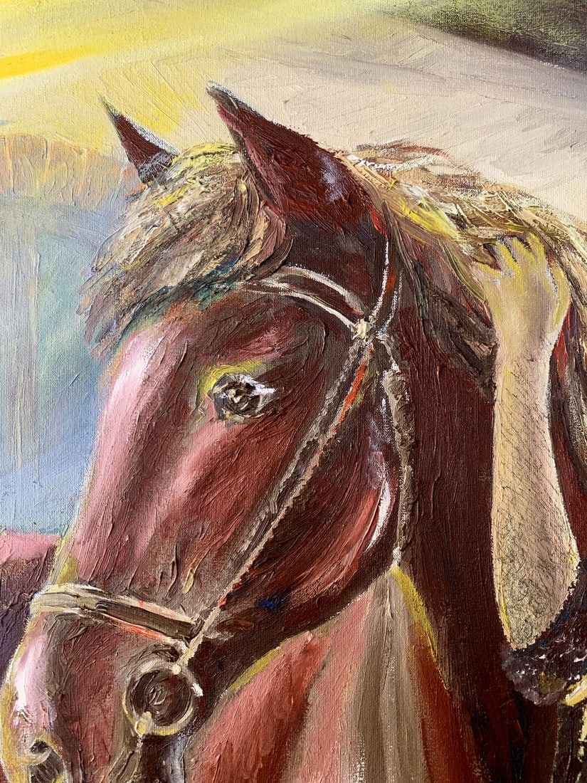 Oil painting Brown horse near the house Dmitry Arkadyev - 6