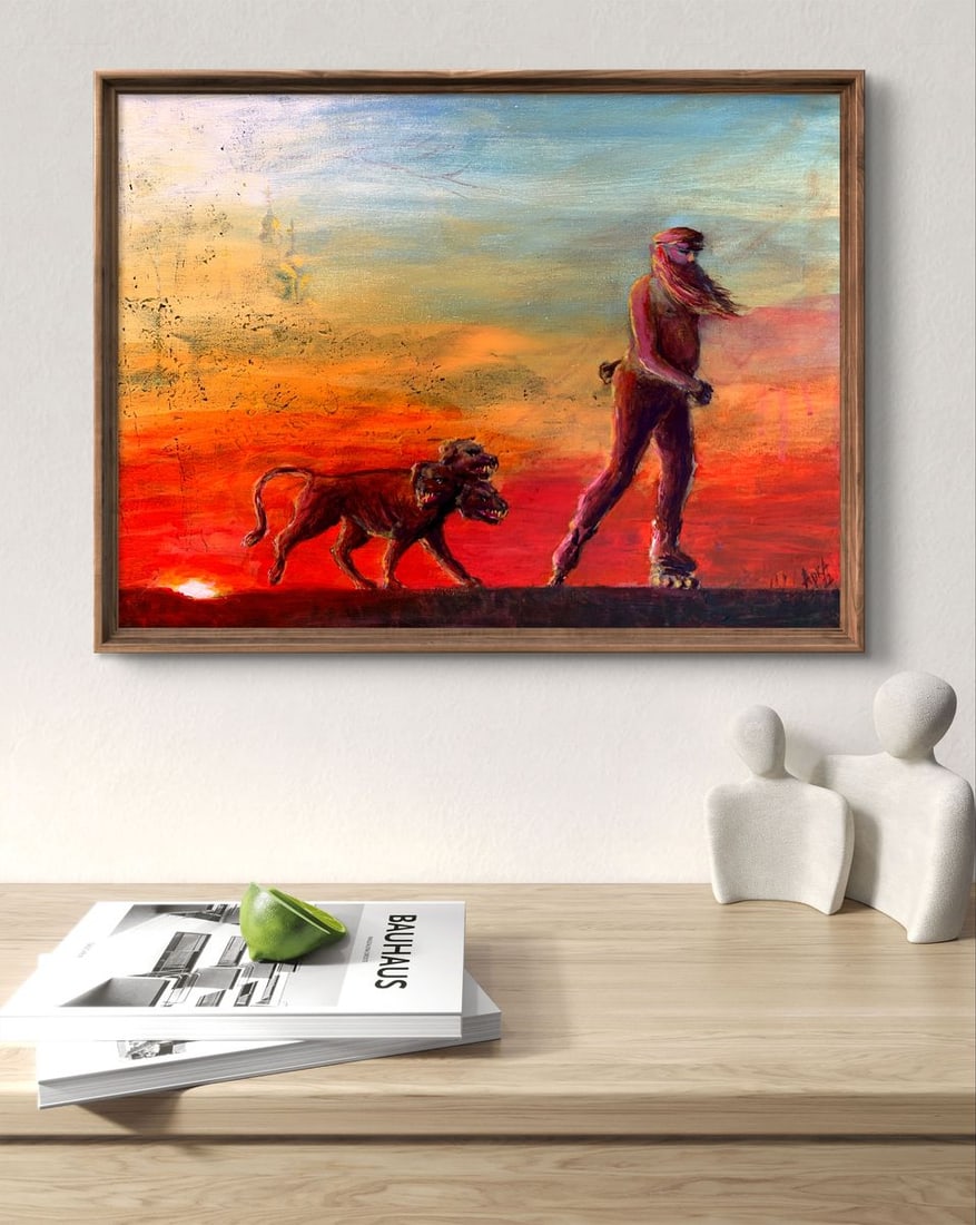 Oil painting Man and Cerberus at Sunset Dmitry Arkadyev - 2