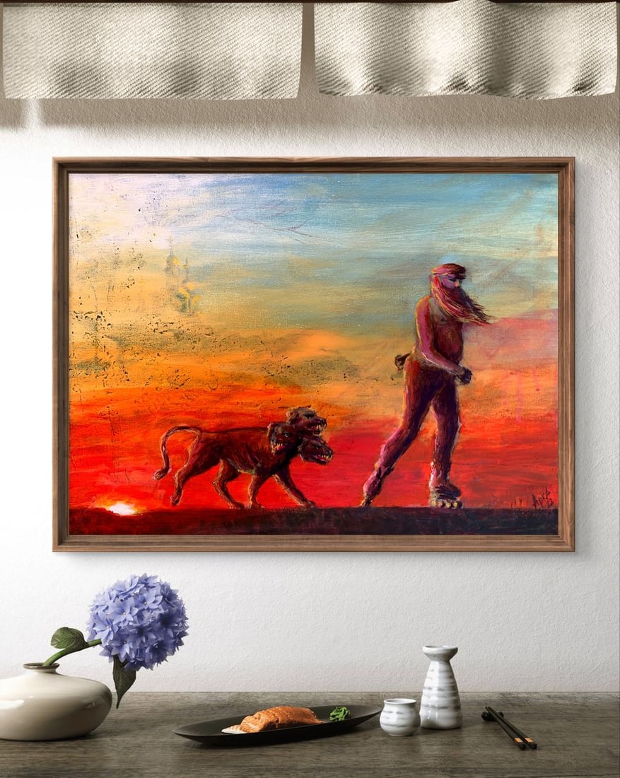 Oil painting Man and Cerberus at Sunset Dmitry Arkadyev - 3