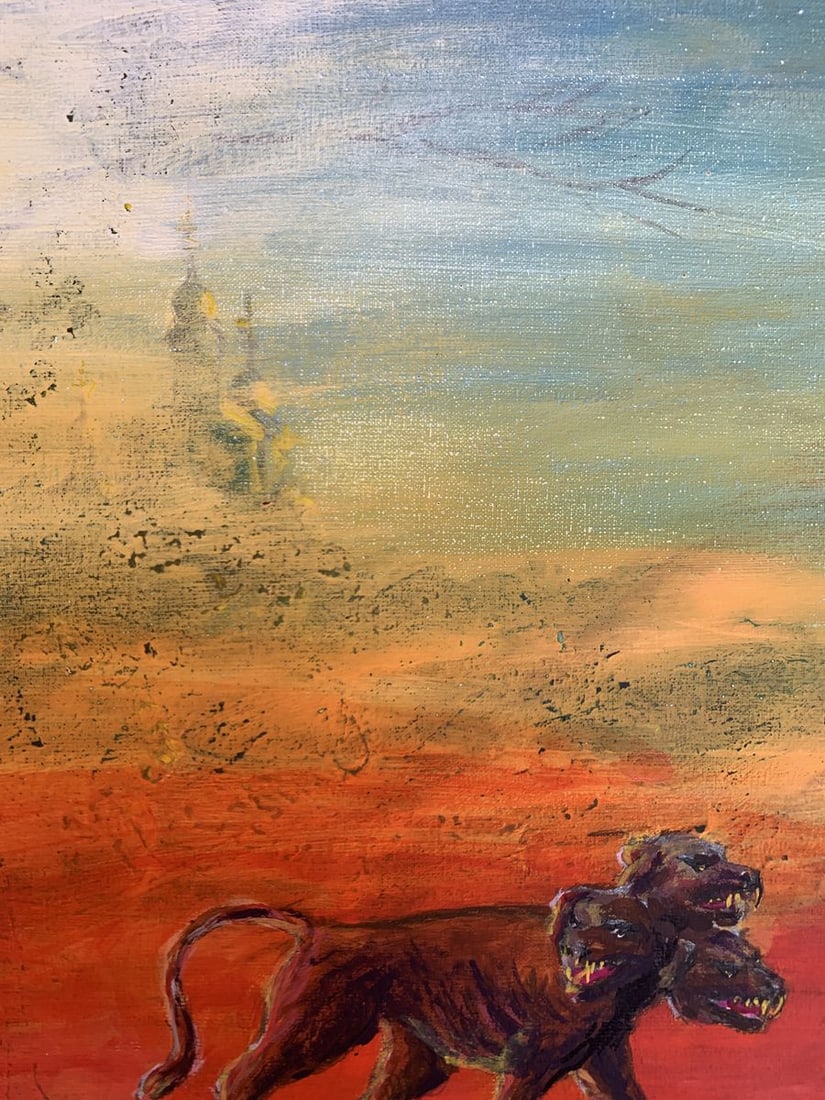 Oil painting Man and Cerberus at Sunset Dmitry Arkadyev - 4