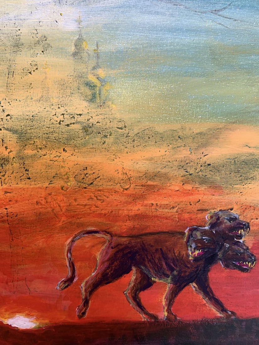 Oil painting Man and Cerberus at Sunset Dmitry Arkadyev - 5