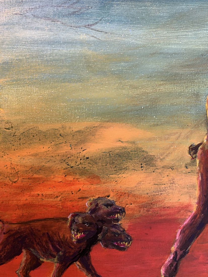 Oil painting Man and Cerberus at Sunset Dmitry Arkadyev - 6