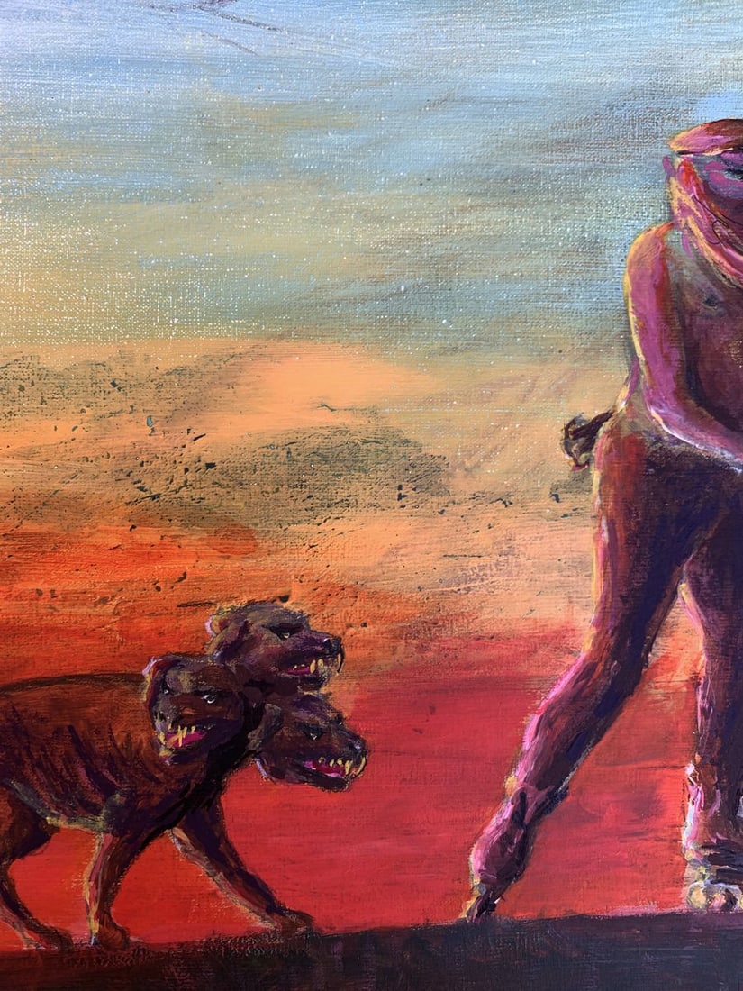 Oil painting Man and Cerberus at Sunset Dmitry Arkadyev - 7