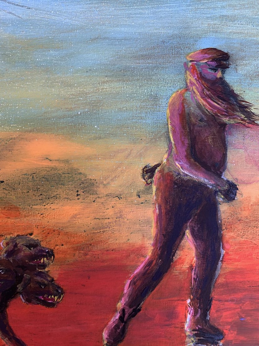 Oil painting Man and Cerberus at Sunset Dmitry Arkadyev - 8