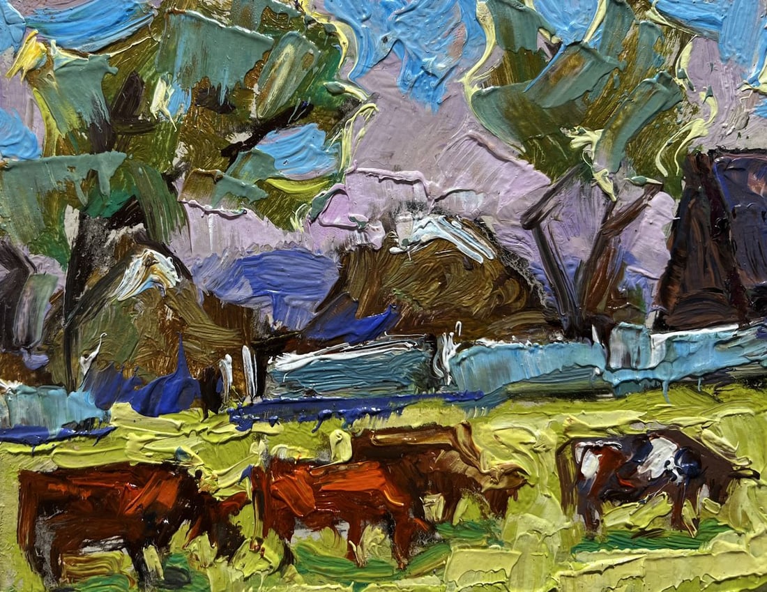 Oil painting Cows on a green field Alex Kalenyuk - 4