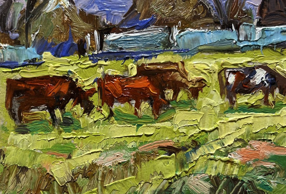 Oil painting Cows on a green field Alex Kalenyuk - 5