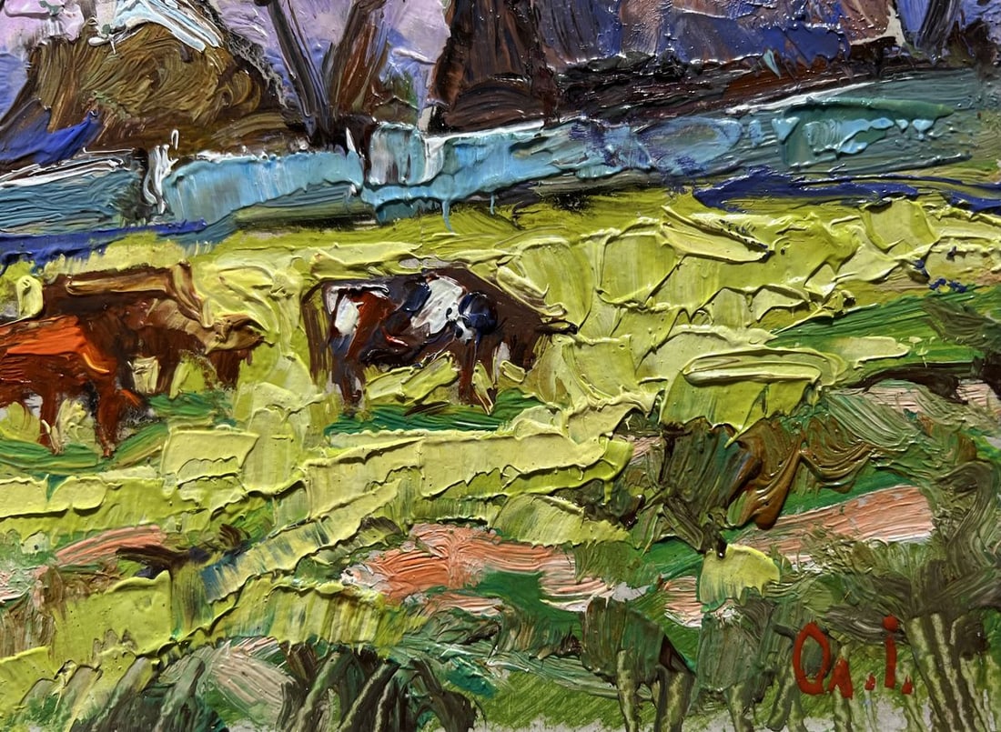 Oil painting Cows on a green field Alex Kalenyuk - 9