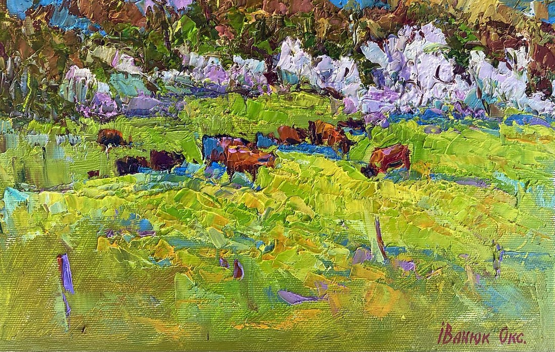 Oil painting Thorns are blooming Oksana Kalenyuk: Title: Oil painting Thorns are blooming Oksana Kalenyuk Description: Kalen 1370"Thorns are Blooming" is a vivid and textured landscape painting that captures the beauty and vibrancy of nature in full