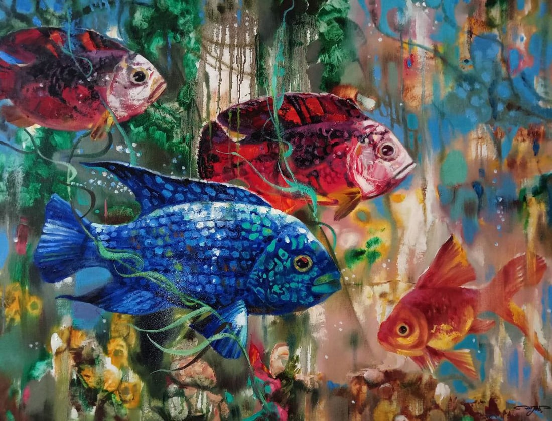 Oil painting fish Anatoly Borisovich Tarabanov: Title: Oil painting fish Anatoly Borisovich Tarabanov Description: Tar 228 *** ABOUT THIS PAINTING *** * TITLE: "Fish" * ARTISTS: Anatoly Borisovich Tarabanov * SIZE: 70x90 cm/'27.55x35.43 inches' * M