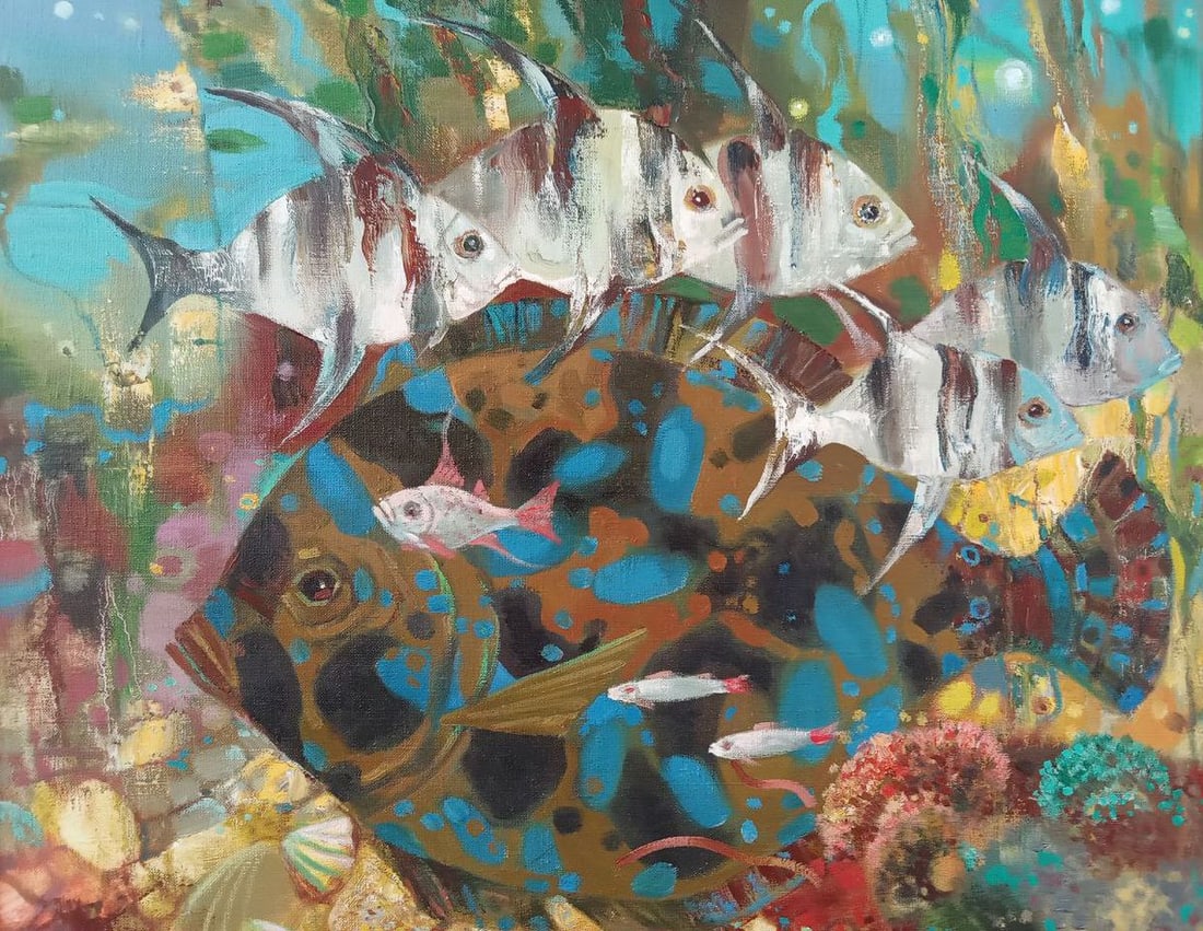 Oil painting Big fish Anatoly Borisovich Tarabanov: Title: Oil painting Big fish Anatoly Borisovich Tarabanov Description: Tar 237 *** ABOUT THIS PAINTING *** * TITLE: "Big fish" * ARTISTS: Anatoly Borisovich Tarabanov * SIZE: 65x75 cm/'27.55x35.43 inc