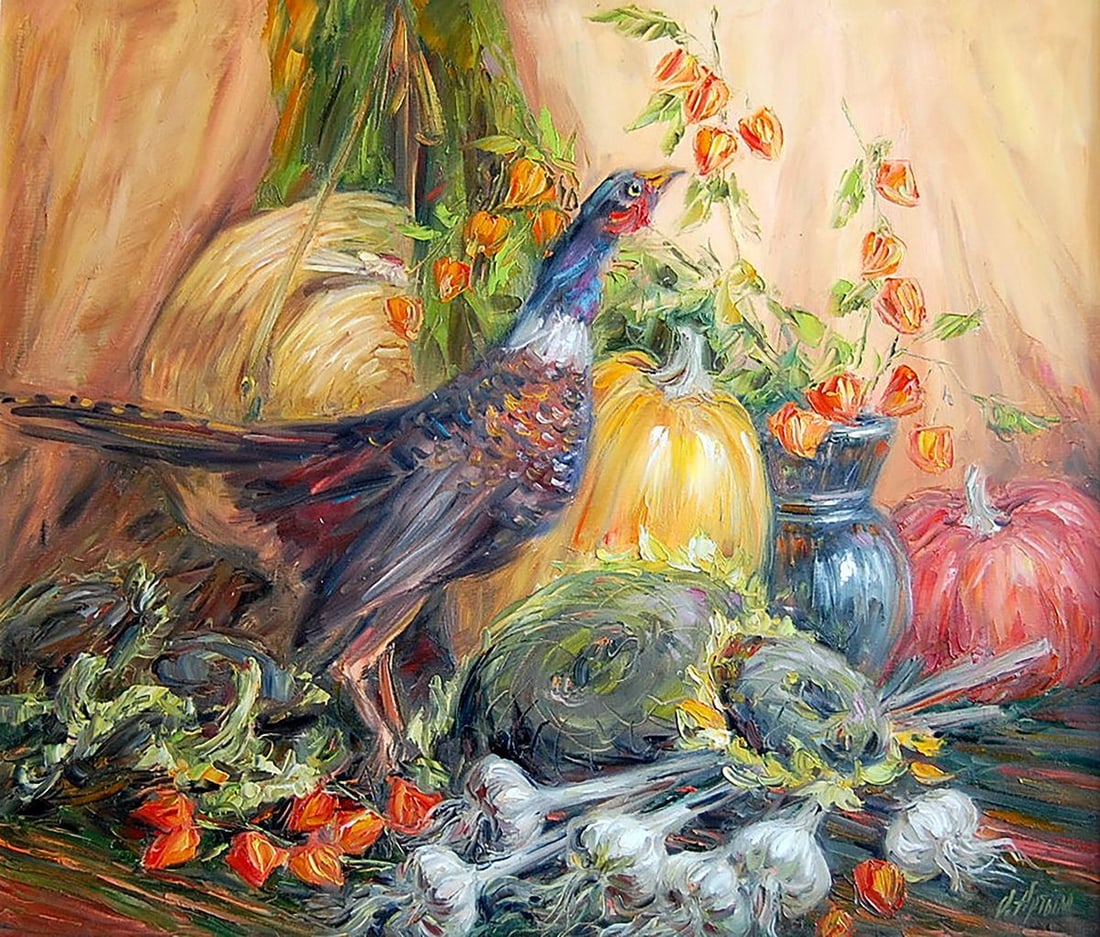 Oil painting Pheasant on a visit Kotmin Olga: Title: Oil painting Pheasant on a visit Kotmin Olga Description: Kotmin 101*** ABOUT THIS PAINTING **** TITLE: "Pheasant on a visit"* ARTISTS: Kotmin Olga* SIZE: 70x80 cm/'27.55x31.49 inches' *