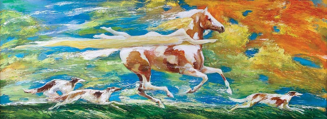 Acrylic painting Artemis on the hunt Titinin Yurii (1 of 1)