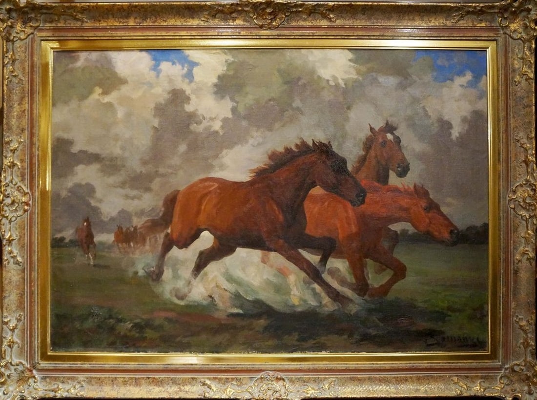 Oil painting Horse running: Title: Oil painting Horse running Description: Verne 189 *** ABOUT THIS PAINTING *** * TITLE: "Horse running" * ARTISTS: Unknown artist * SIZE: 70x100 cm/'27.55x39.37 inches' * MEDIUM: oil, canvas *