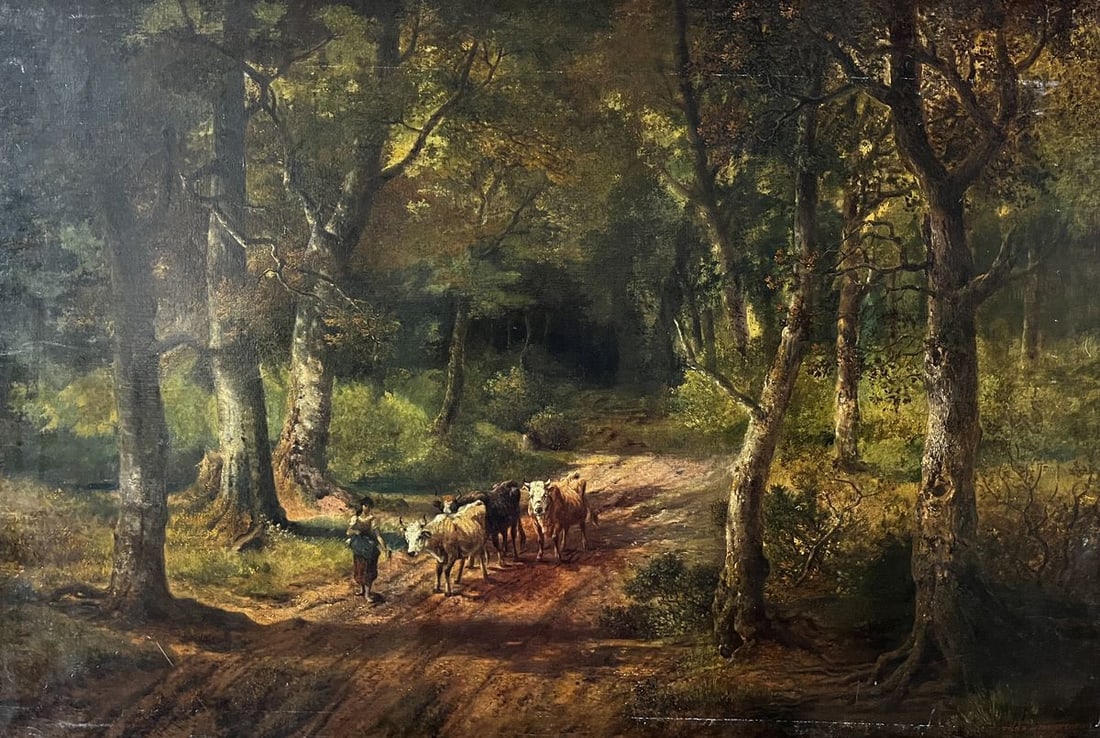 Oil painting A walk through a dense forest European artist: Title: Oil painting A walk through a dense forest European artist Description: Verne 365*** ABOUT THIS PAINTING **** TITLE: "A walk through a dense forest"* ARTISTS: European artist* SIZE: 72x108 cm/'