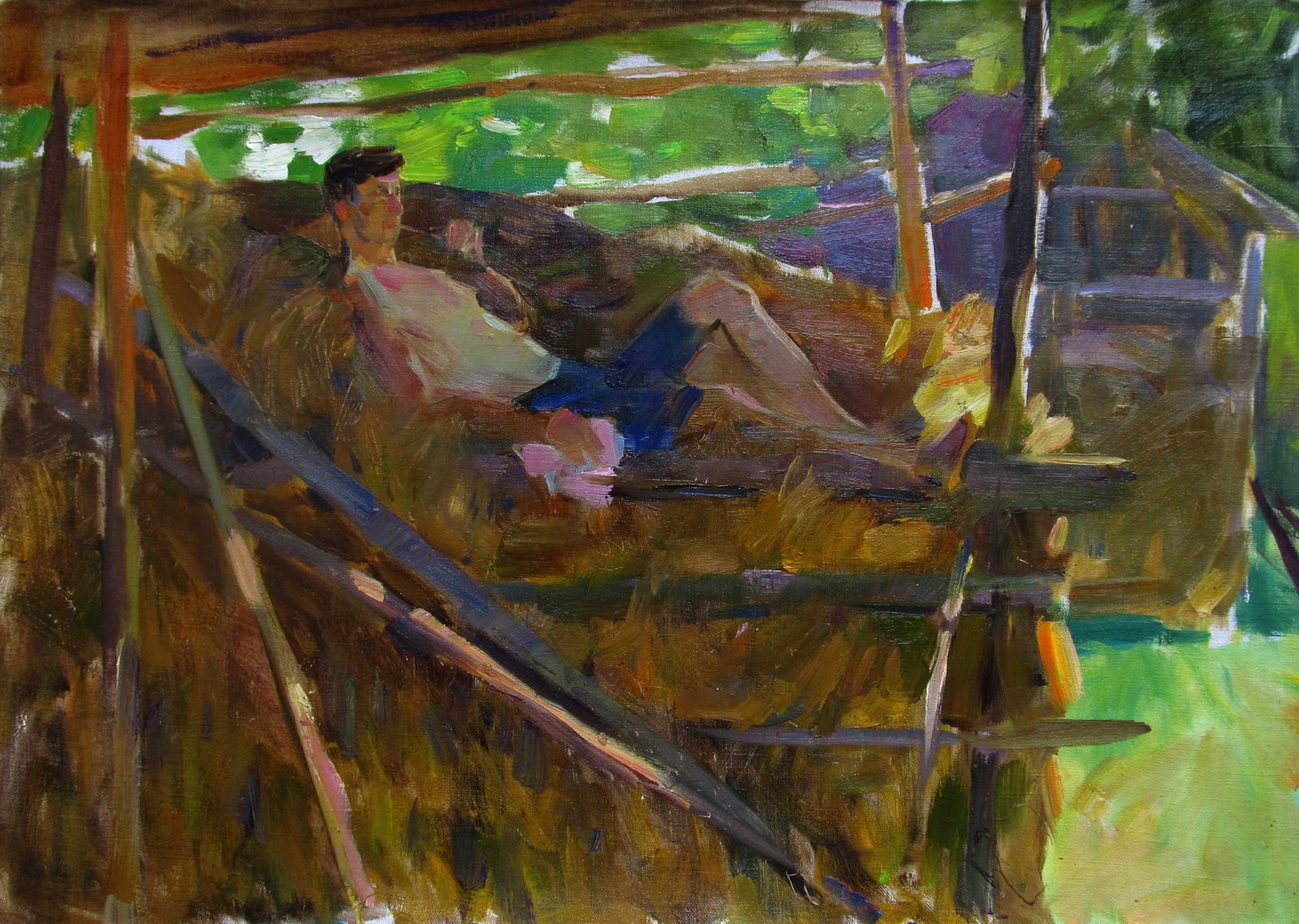 Oil painting on hay Serg Kovalenko: Title: Oil painting on hay Serg Kovalenko Description: 123SK Painter: Serg Kovalenko S?ze: 50x70 cm/19.7x27.6 inches Components: oil, canvas Original painting CONDITION: exellent ERA: modern